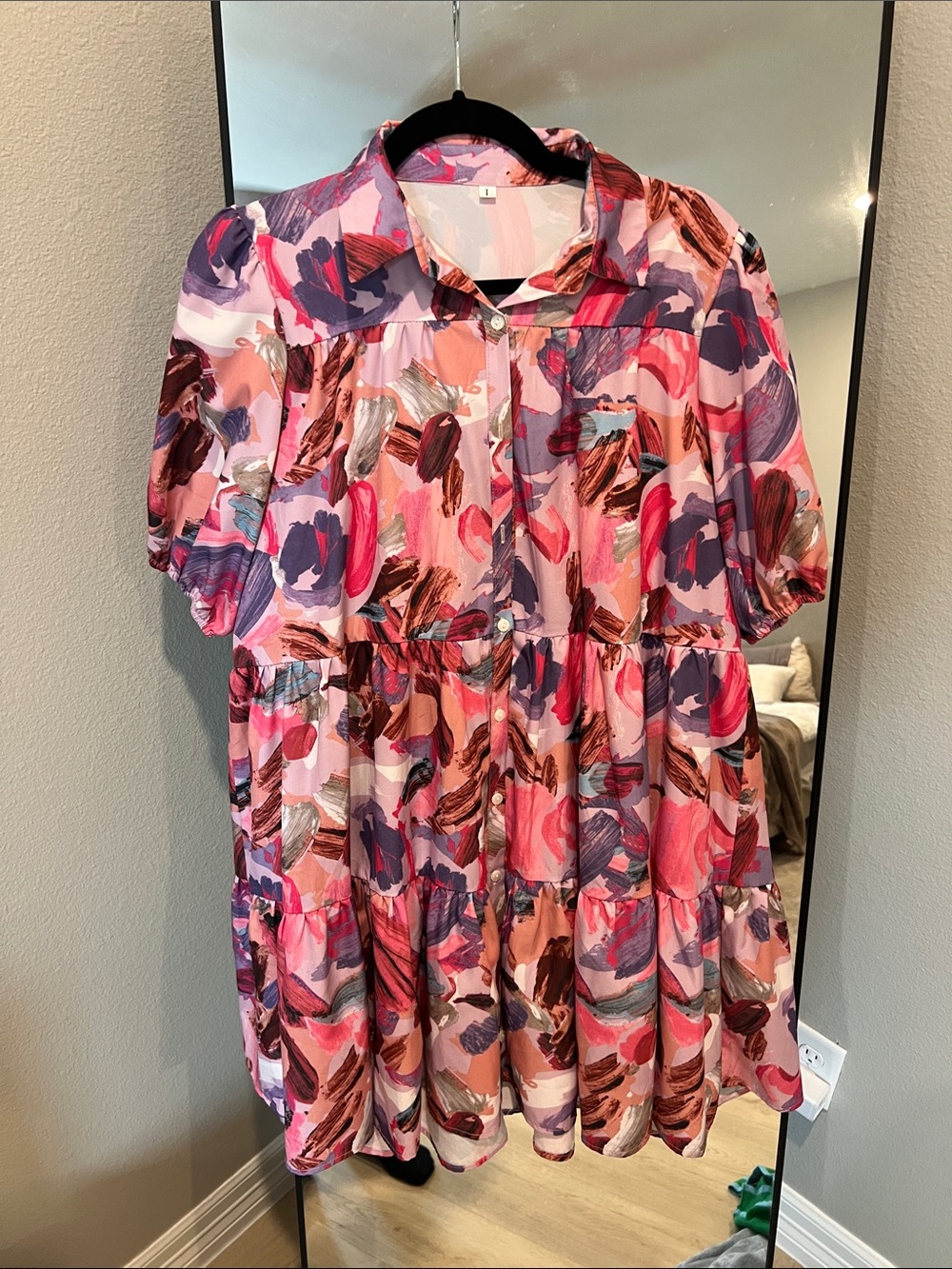 Amazon Girls' Pink Multi-Color Abstract Print Tiered Dress